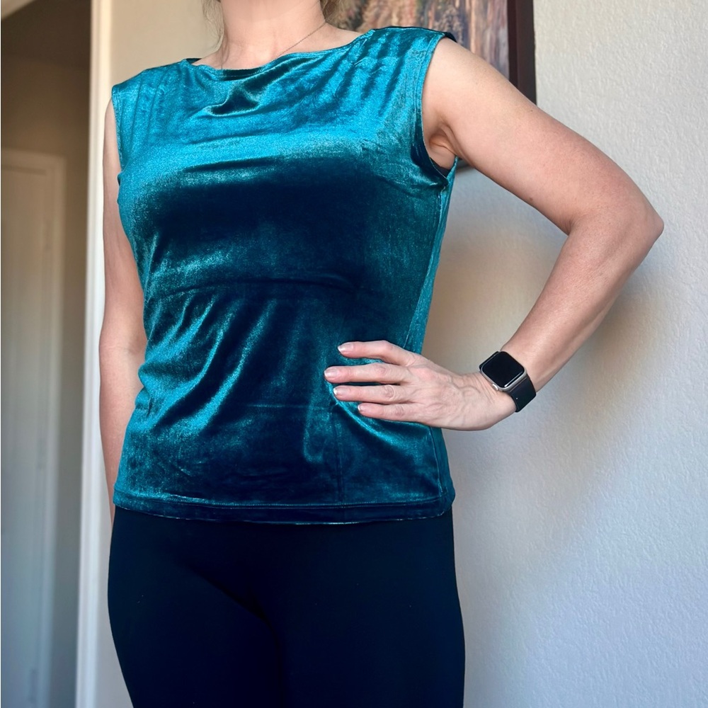 Teal sleeveless velour top, Banana Republic